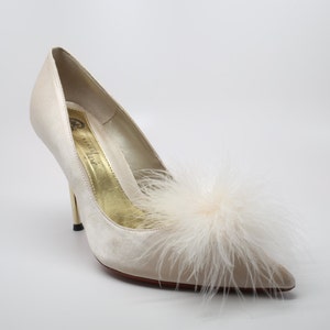 Detachable Feather Puff Pom Pom Shoe Clips Set of Two Ivory image 1