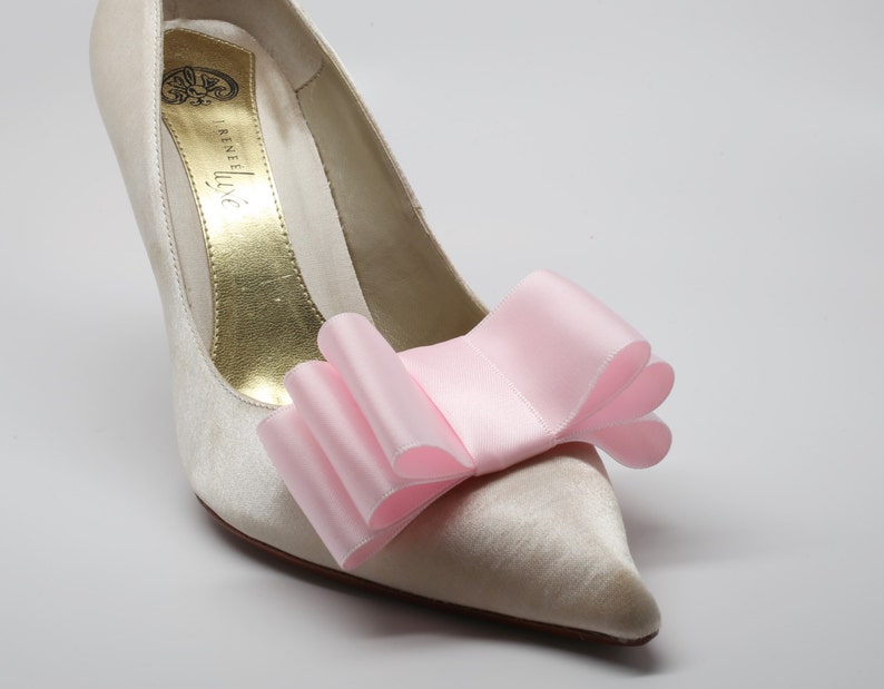 Pink Satin Ribbon Bow Shoe Clips Set Of Two, More Colors Available image 2