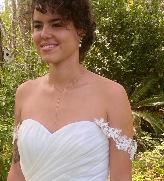 Ivory Beaded Corded Lace Straps for Wedding Dress, Detachable Shoulder Sleeves Karina Ivory Beaded Corded Lace Straps for Wedding Dress, Detachable Shoulder Sleeves Karina