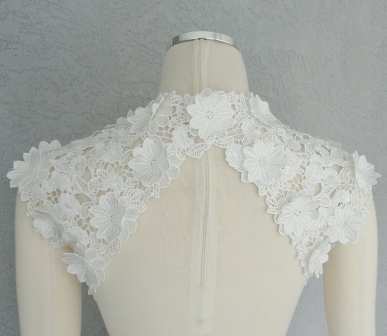 Beautiful Wedding Bridal Off White Flower Applique Lace Keyhole Back Bolero Shrug Jacket. Made to order. image 4