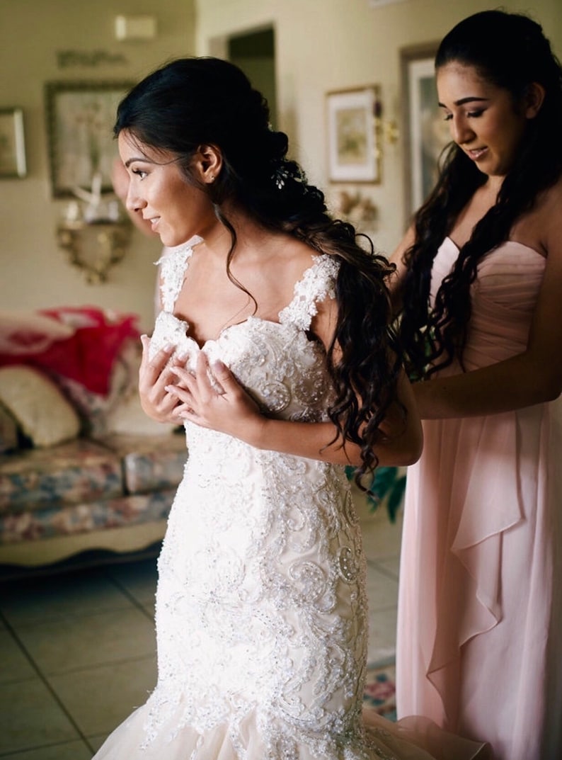 Detachable Ivory or White Beaded Corded Lace Straps to Add to your Wedding Dress it Can be Customize image 3