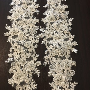Detachable Ivory or White Beaded Corded Lace Straps to Add to your Wedding Dress it Can be Customize image 7