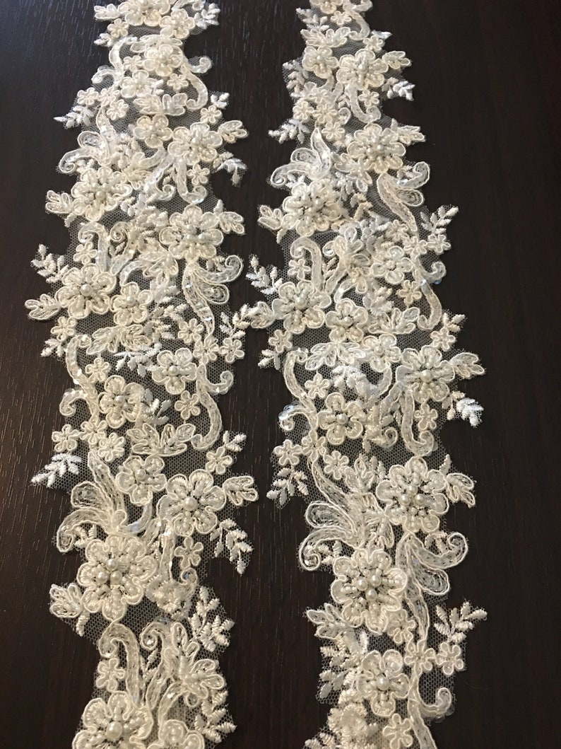 Detachable Ivory or White Beaded Corded Lace Straps to Add to your Wedding Dress it Can be Customize image 7