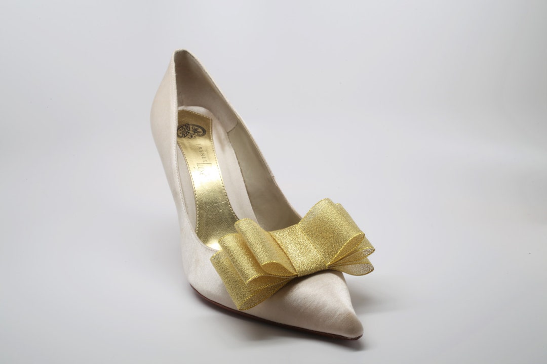 Gold Ribbon Bow Shoe Clips Set of Two, More Colors Available Etsy