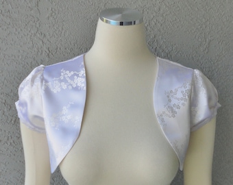 Bridal Wedding Cherry Blossom White Brocade Bolero Shrug