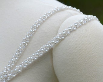 Set of Two Detachable Beaded Double or Single Straps to Add to your Wedding Dress Pearl and Silver