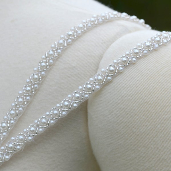 Set of Two Detachable Beaded Double or Single Straps to Add to your Wedding Dress Pearl and Silver