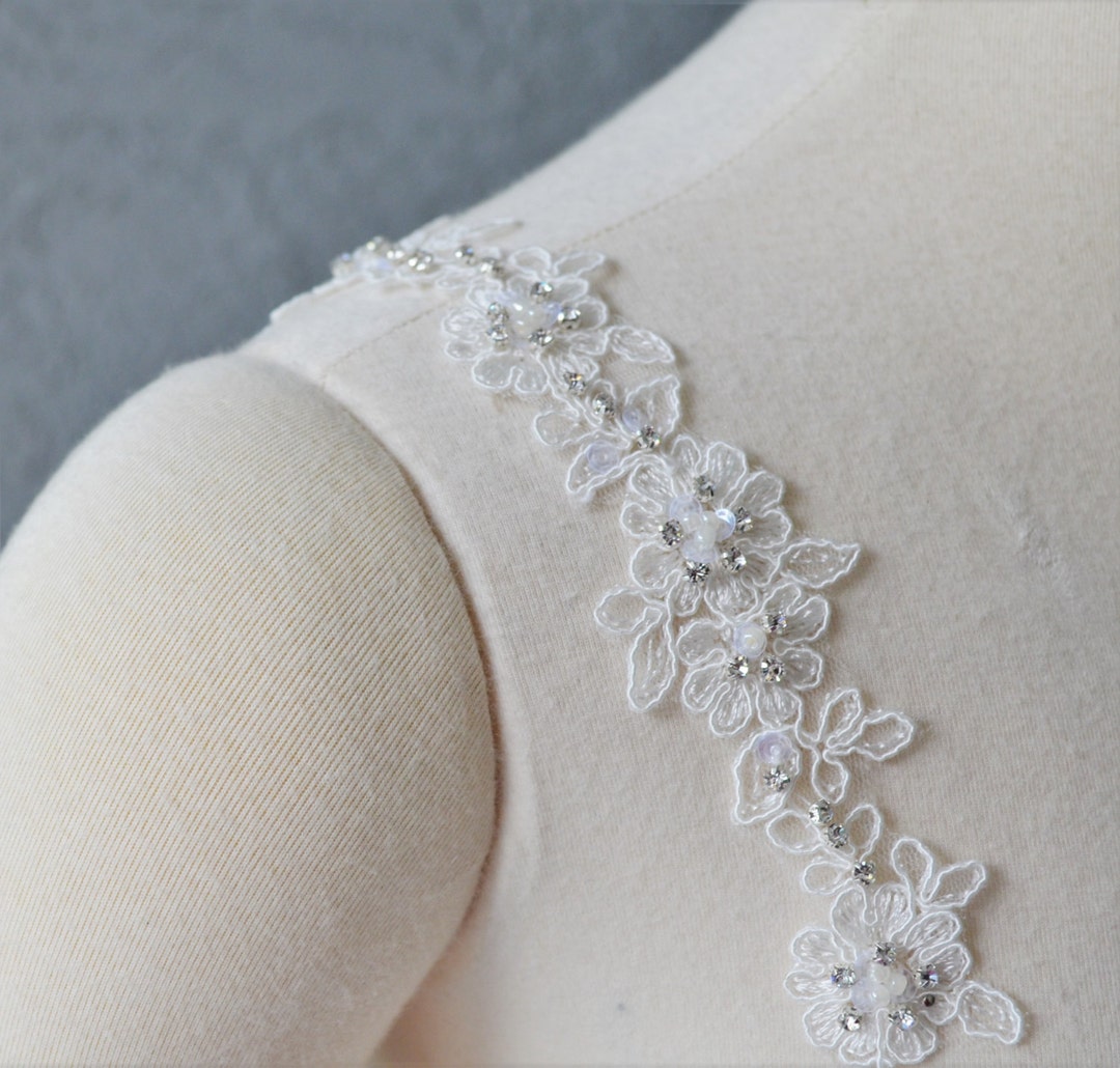 Detachable Ivory or White Beaded Corded Lace Straps Add to Your Wedding