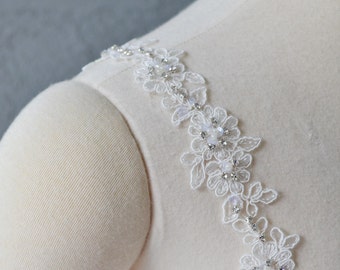 Detachable Ivory or White Beaded Corded Lace Straps Add to your Wedding Dress it Can be Customize Set of 2