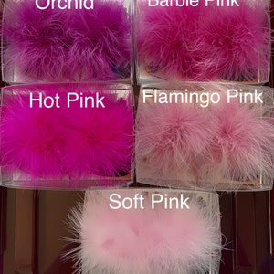 Shades of Pink Detachable Feather Puff Pom Pom Shoe Clips Set of Two Orchid Barbie Hot Flamingo and Soft Pink image 1