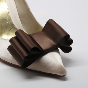 Brown Satin Ribbon Bow Shoe Clips Set Of Two, More Colors Available image 2