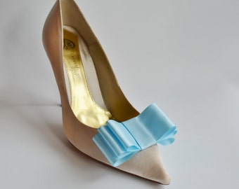 Baby Blue Satin Ribbon Bow Shoe Clips Set Of Two, More Colors Available