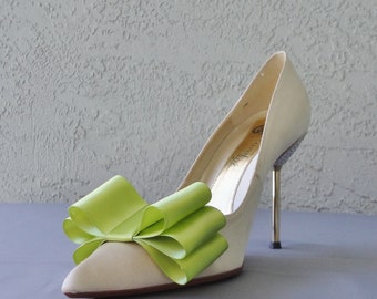 Apple Green Satin Ribbon Bow Shoe Clips Set Of Two, More Colors Available