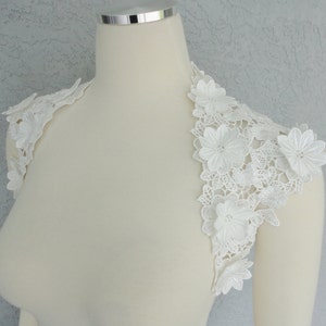 Beautiful Wedding Bridal Off White Flower Applique Lace Keyhole Back Bolero Shrug Jacket. Made to order. image 1