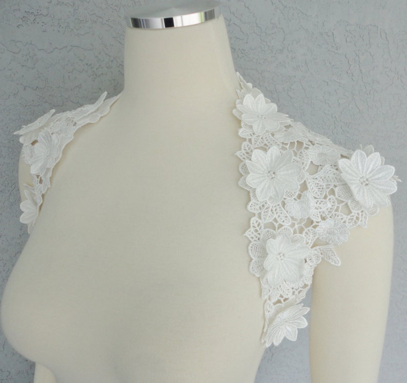 Beautiful Wedding Bridal Off White Flower Applique Lace Keyhole Back Bolero Shrug Jacket. Made to order. image 1