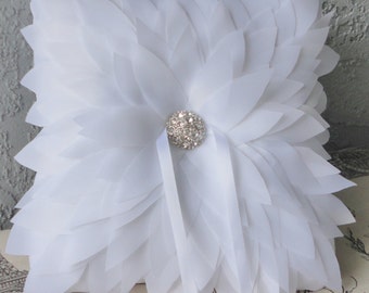 White or Ivory Chrysanthemum And Rhinestone Ring Bearer Pillow