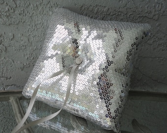 Silver Sequins Fabric Ring Bearer Pillow