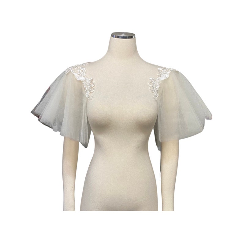 Detachable Ivory Lace and Tulle Fabric Butterfly Sleeves to Add to your Wedding Dress it Can be Customize image 1