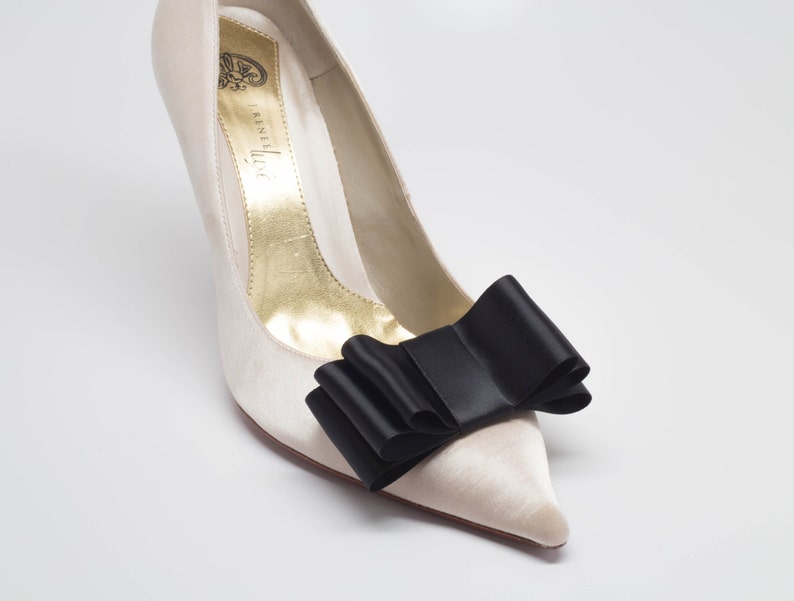 Black Satin Ribbon Bow Shoe Clips Set of Two More Colors Etsy