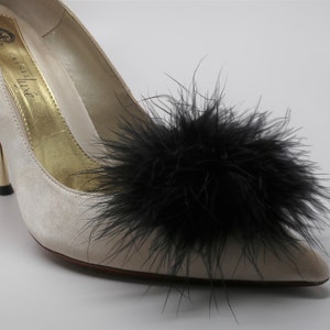 Detachable Feather Puff Pom Pom Shoe Clips Set of Two Black image 5