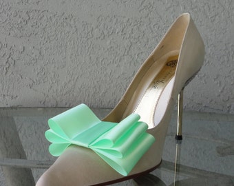 Mint Satin Ribbon Bow Shoe Clips Set Of Two, More Colors Available