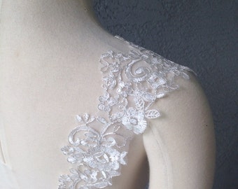 Set of Two Detachable Ivory and Silver Lace Straps to Add to your Wedding Dress