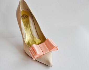 Peach Satin Ribbon Bow Shoe Clips Set Of Two, More Colors Available