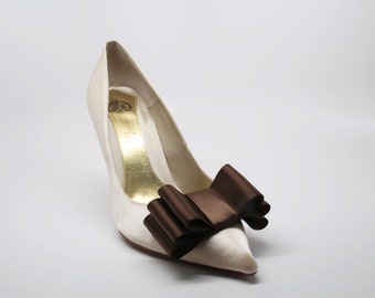 Brown Satin Ribbon Bow Shoe Clips Set Of Two, More Colors Available