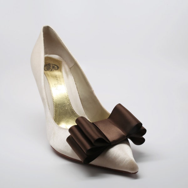 Brown Satin Ribbon Bow Shoe Clips Set Of Two, More Colors Available