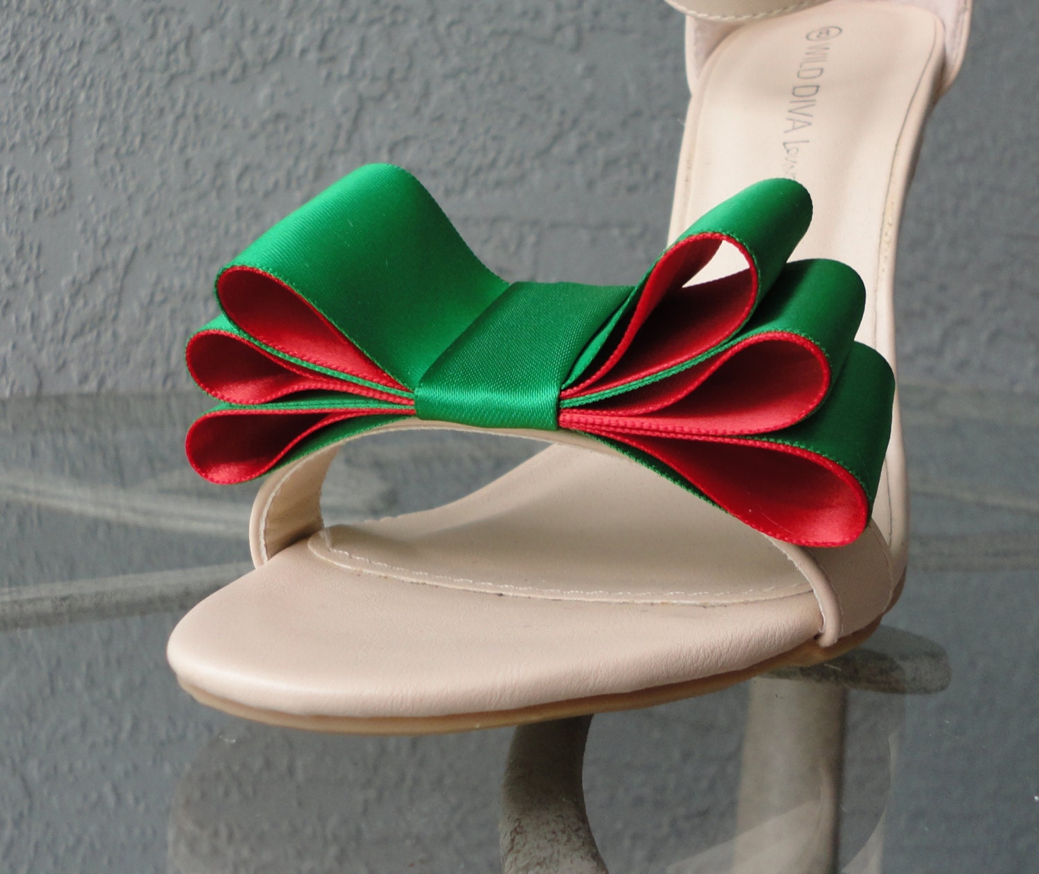 Christmas Colors Two Tone Satin Ribbon Bow Shoe Clips Green - Etsy