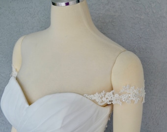 Detachable On or Off the Shoulder Ivory or White Beaded Corded Lace Straps  to Add to your Wedding Dress it Can be Customize