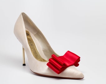 Red Satin Ribbon Bow Shoe Clips Set Of Two, More Colors Available