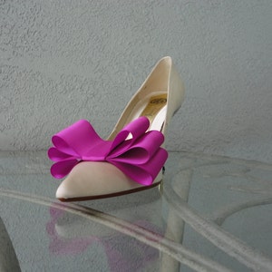 Magenta Satin Ribbon Bow Clips chaussures Set de deux couleurs plus disponibles image 4