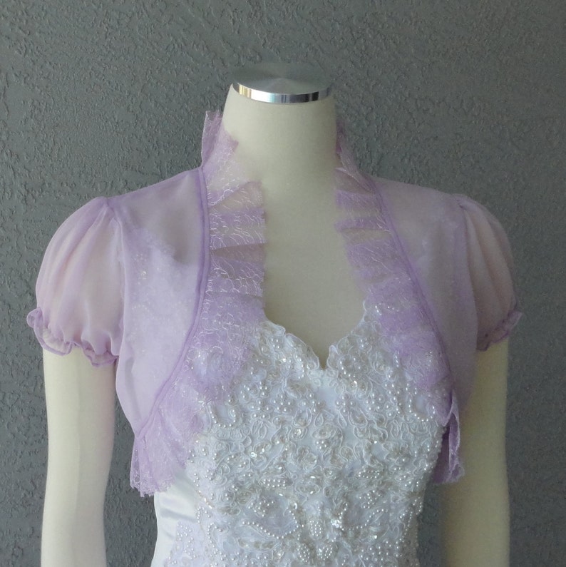 Wedding Bolero Shrug Lilac Chiffon Lace Trim Cap Sleeves Size | Etsy