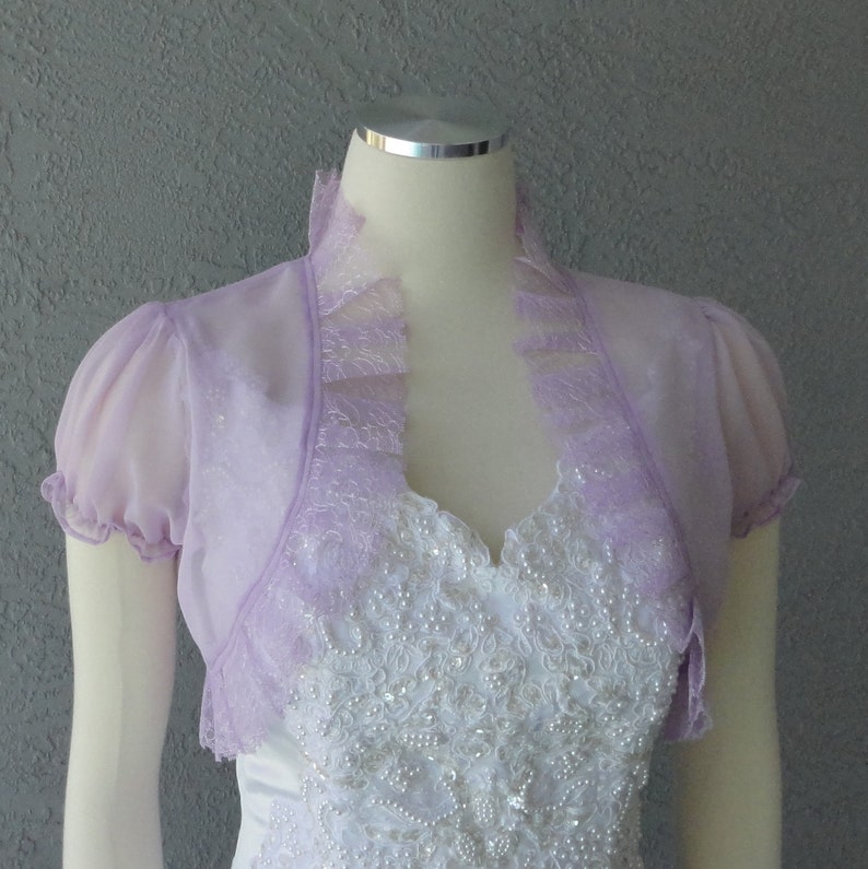 Wedding Bolero Shrug Lilac Chiffon Lace Trim Cap Sleeves Size Etsy