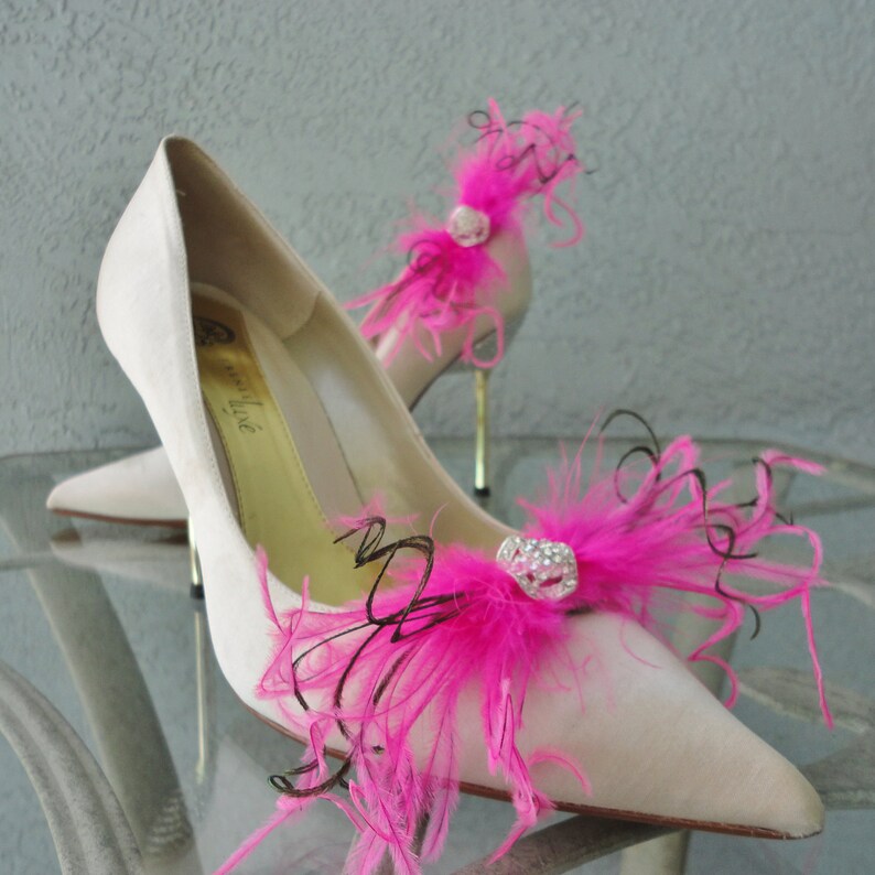 Wedding Bridal Party Peacock Pink Ostrich Feather Shoe Clips Etsy