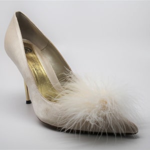 Detachable Feather Puff Pom Pom Shoe Clips Set of Two Ivory image 2