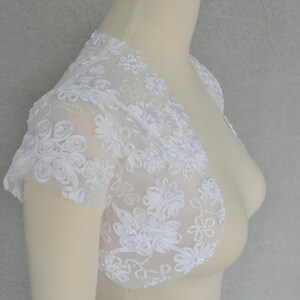 Bridal Wedding Bolero Shrug David Tutera White Mesh Fabric Ribbon Rose And Sequins image 5