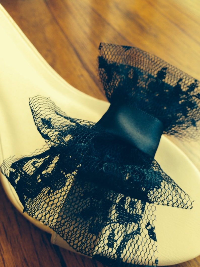 Black Lace Bow Shoe Clips Set Of Two image 4