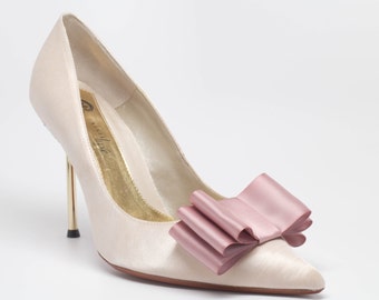 Blush Dusty Pink Satin Ribbon Bow Shoe Clips Set Of Two, More Colors Available
