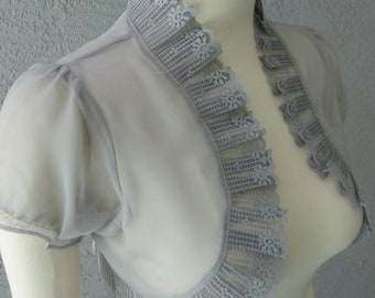 Wedding Bolero Shrug Gray Chiffon  With  Lace Trim All Sizes Available Custom Made