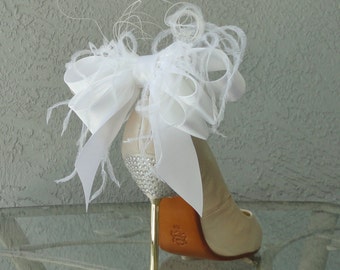 Bow Wedding Bridal Party Blanc et Clips chaussures Plume ensemble de deux