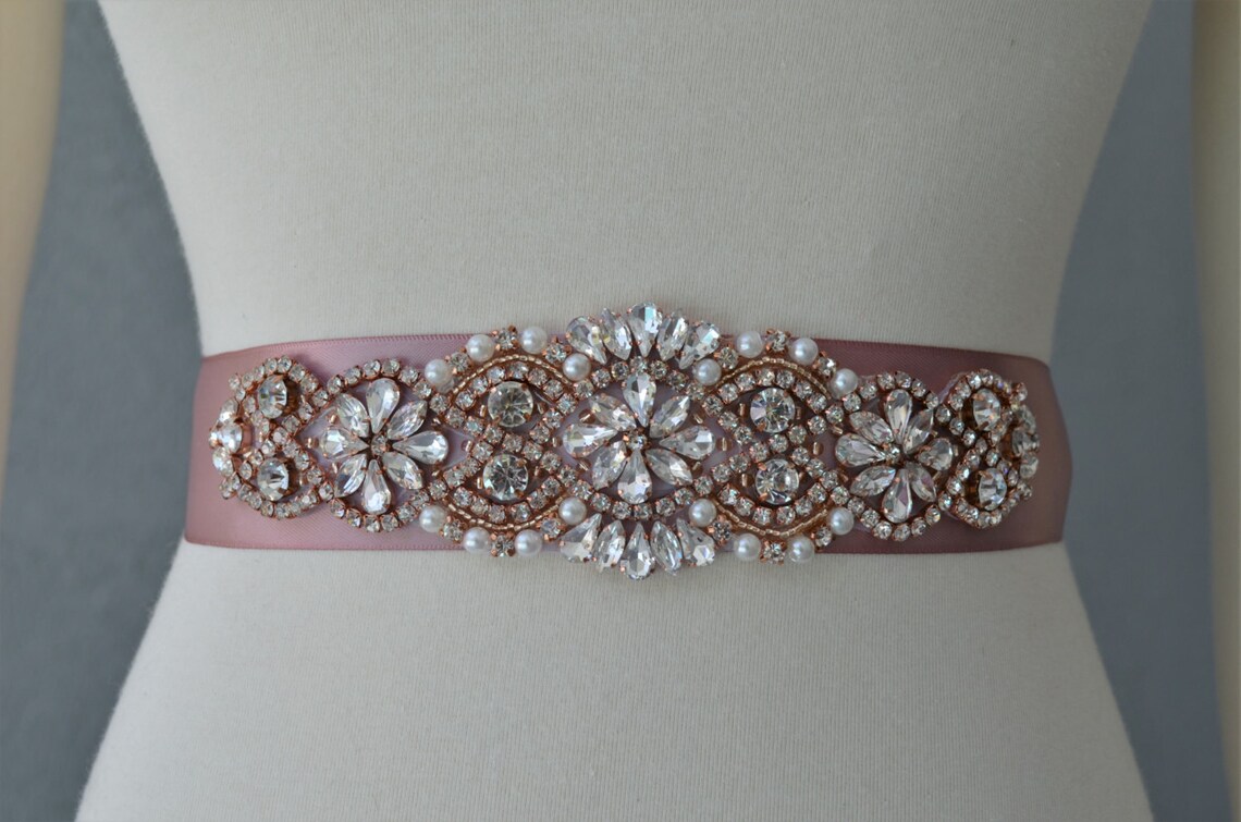 Bridal Wedding Sash Rose Gold Rhinestones Crystal Choose Color - Etsy