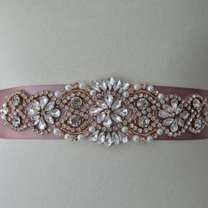 Bridal Wedding Sash Rose Gold Rhinestones Crystal Choose Color Ribbon ...