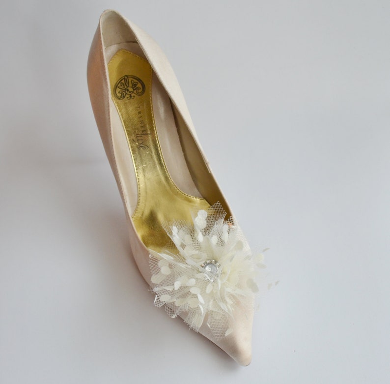 Ivory Tulle With Dots Flowers Shoe Clips Set of Two Etsy