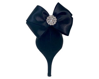 Black Satin & Rhinestone Bow Shoe Clip Set of Two Wedding, Party, Formal, Prom