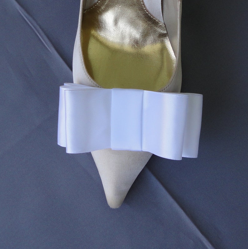 White Satin Ribbon Bow Shoe Clips Set Of Two, More Colors Available image 4