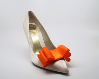 Orange Satin Ribbon Bow Shoe Clips Set Of Two, More Colors Available