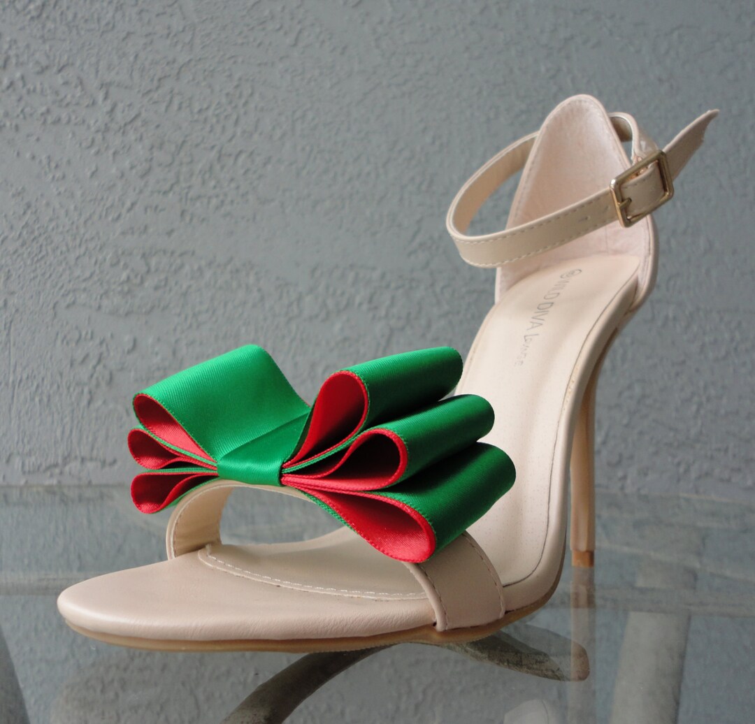 Christmas Colors Two Tone Satin Ribbon Bow Shoe Clips Green - Etsy