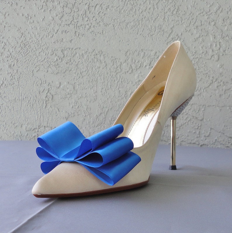 Royal Blue Satin Ribbon Bow Shoe Clips Set Of Two, More Colors Available image 1